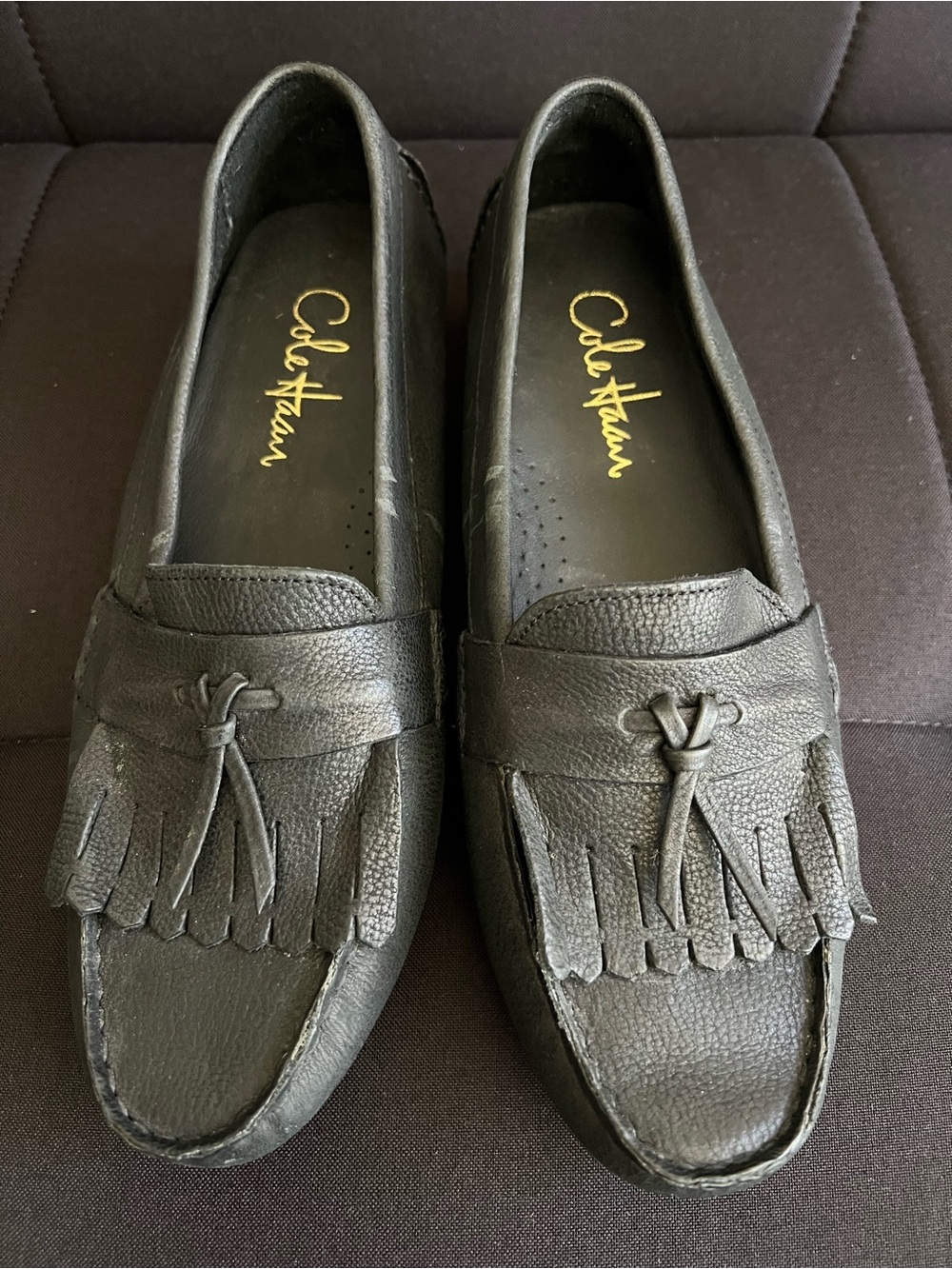 Cole Haan Black Leather Kiltie Tassel Loafers